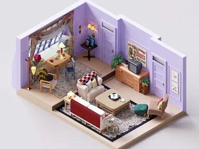 Friends | Monica's Apartment 3d b3d blender 3d digital art digital illustration fanart friends tv show illustration isometric 3d lowpoly lowpoly 3d lowpoly art