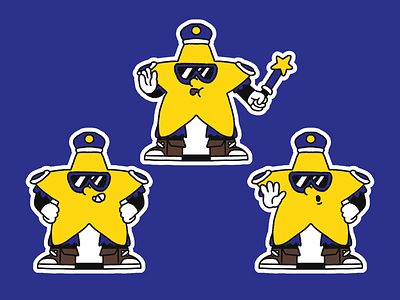 Captain Starboyz ⭐😎👮🔦 blue branding brown cool cop fun glasses illustration kids logo mascot merchandise officer retro rough star sticker textured white yellow