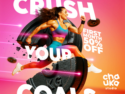 Crush Your Goals Gym Chain Ads ad affinitydesigner banner billboard graphic design gym poster running social media
