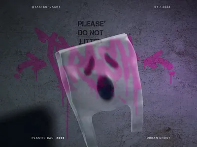 008 — Urban Ghost 3d alley animation anticulture antiutopia art artwork digital art gallery ghost graffiti motion graphics nft plastic plastic bag post apocalyptic trash urban wall waste