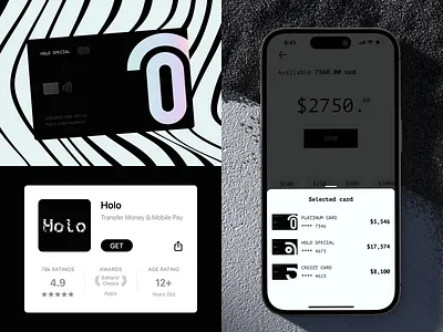 Holo Banking - Mobile Wallet app store banking branding card ui credit card identity ios logo design
