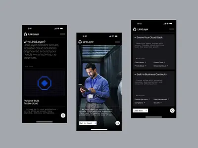 AI adaptation cloud provider screens ✦ LinkLayer adaptation ai animation landing page mobile desig service site ui ux web design website