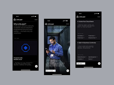 AI adaptation cloud provider screens ✦ LinkLayer adaptation ai animation landing page mobile desig service site ui ux web design website