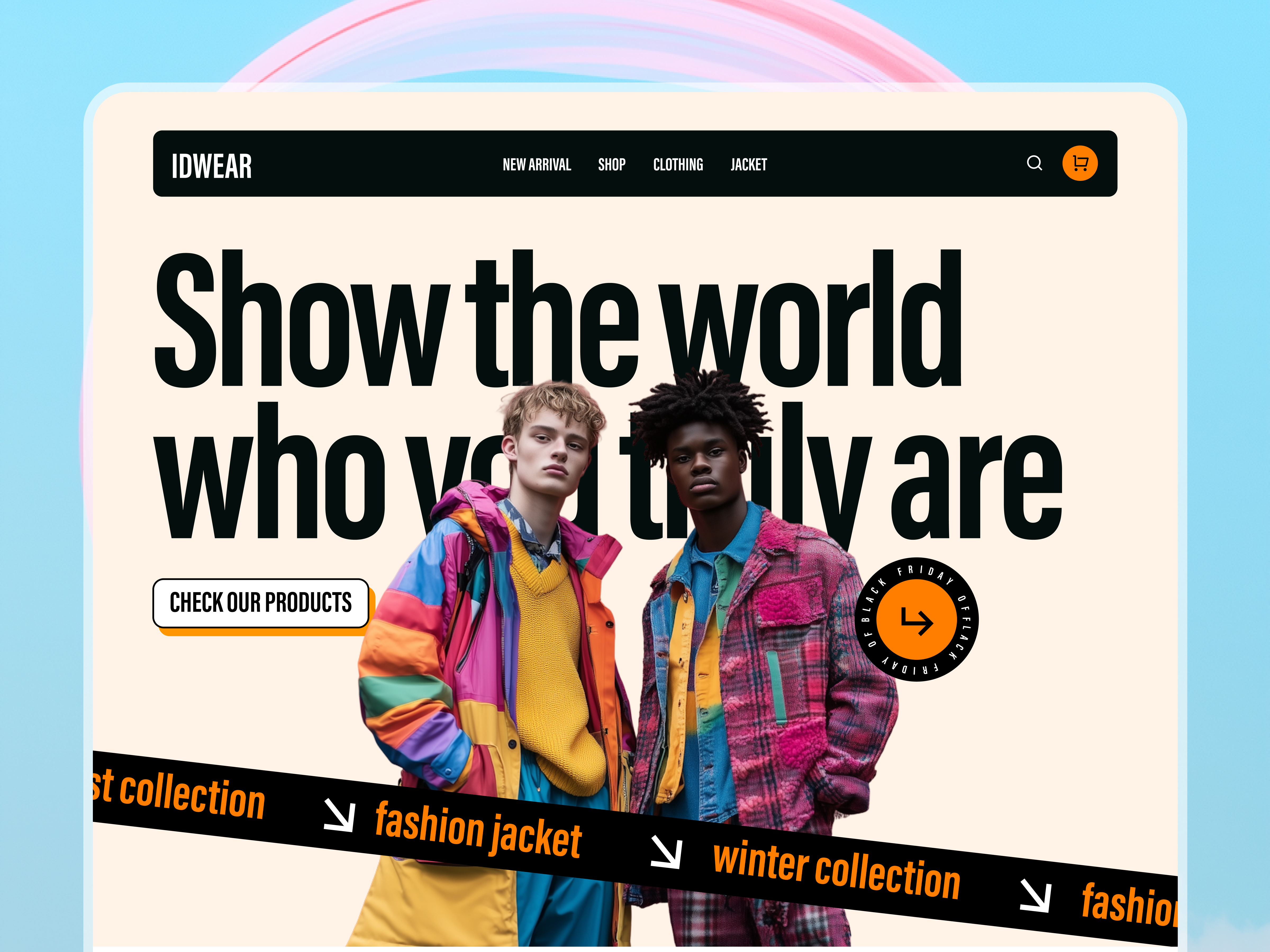 IDWEAR – Fashion Hero Section Design bold branding clothing brand e commerce fashion figma hero design hero section minimal modern online shopping responsive typography ui uiux