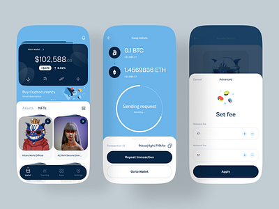Crypto Wallet & NFT Hub – App Design android android app app app design application concept crypto crypto app crypto wallet defi design ios ios app ios design mobile mobile app ui ux