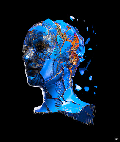 Cyborg Girl - Overheated 3d android blue c4d cinemac4d design destruction digital art fx graphic design illustration noai overheated portrait red redshift render robot scfi visualeffects