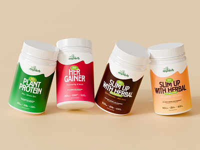 3d Supplement packaging for MyHerb 3d render branding cylindrical container design herbal supplement plant protein realistic render supplement render wellness brand