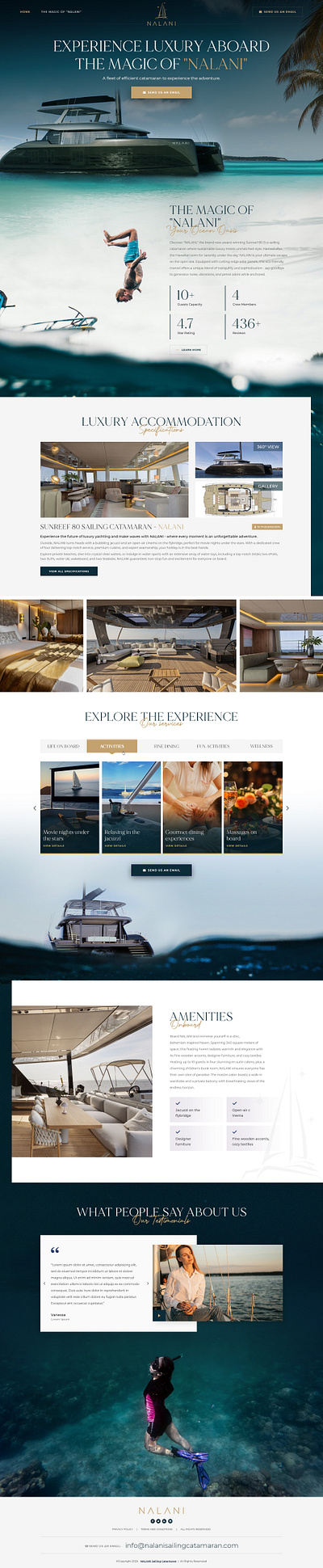 Luxury yatch experience website UI
