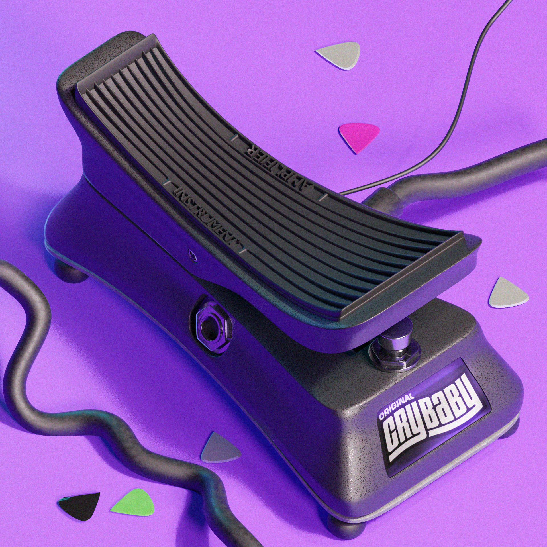 Stylized Wah-Wah Guitar Pedal 3dart 3dmodeling blender3d cgi conceptdesign cyclesrender dailyrender designinspiration digitalart dribbbleshowcase graphic design photoshop productvisualization renderoftheday stylized3d ui visualart