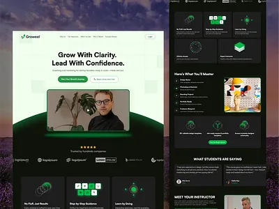Groweel – Funnel Landing Page for Startup Mentorship course selling dark effect funnel funnel landing page design landing page mobile app selling user interface web web design website