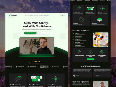 Groweel – Funnel Landing Page for Startup Mentorship course selling dark effect funnel funnel landing page design landing page mobile app selling user interface web web design website