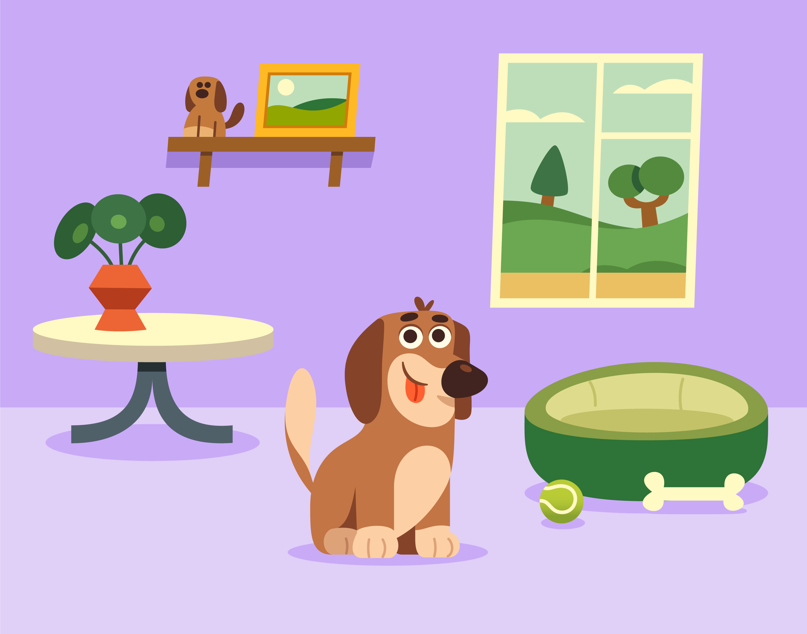 Dog's Home - PetMe App Mascot app art character design dog home illustration interior vector