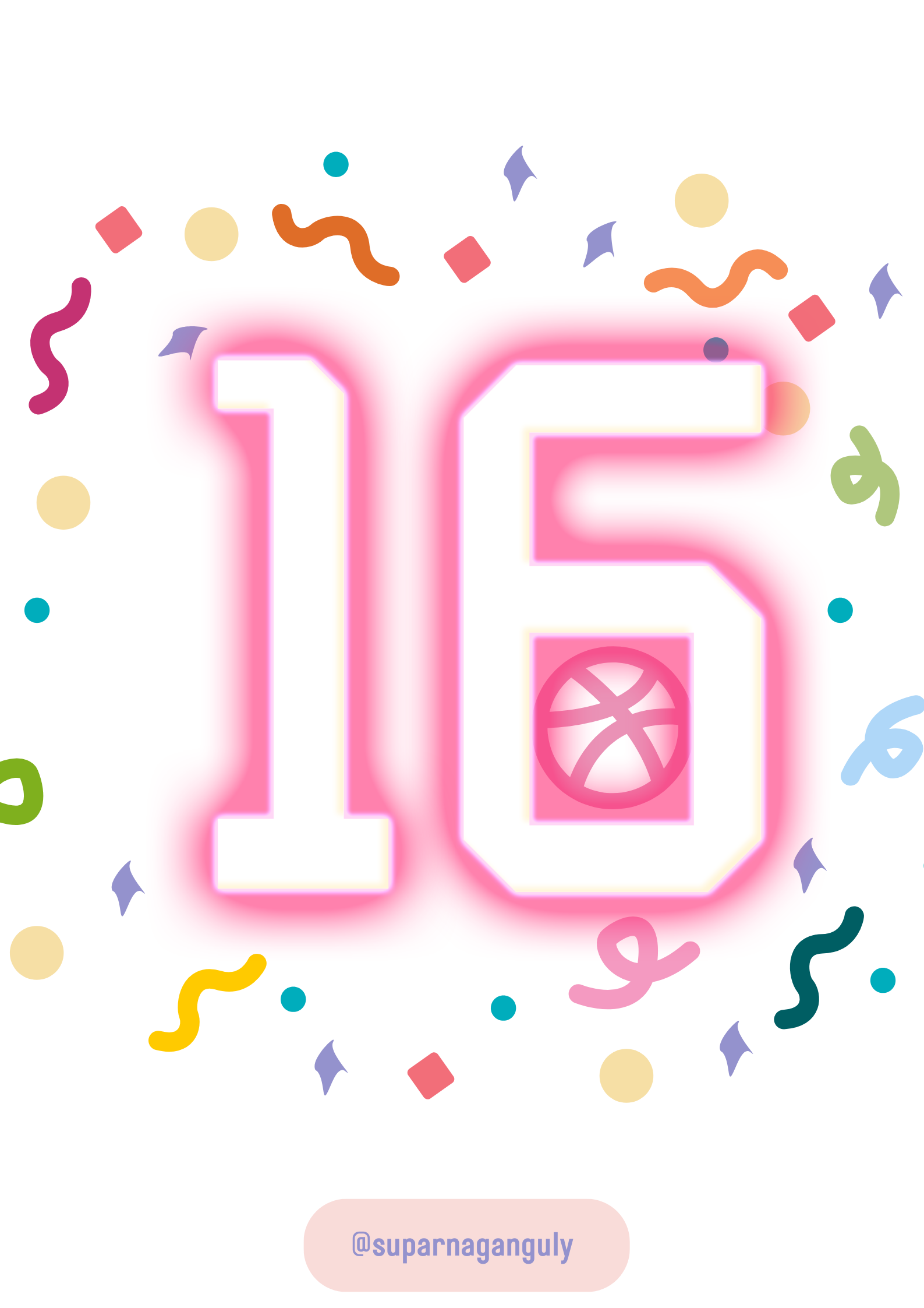 Happy 16 Years, Dribbble (Weekly warm-up) 🎂🎉 3d animation branding graphic design logo motion graphics ui