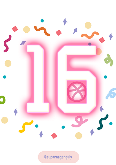 Happy 16 Years, Dribbble (Weekly warm-up) 🎂🎉 3d animation branding graphic design logo motion graphics ui