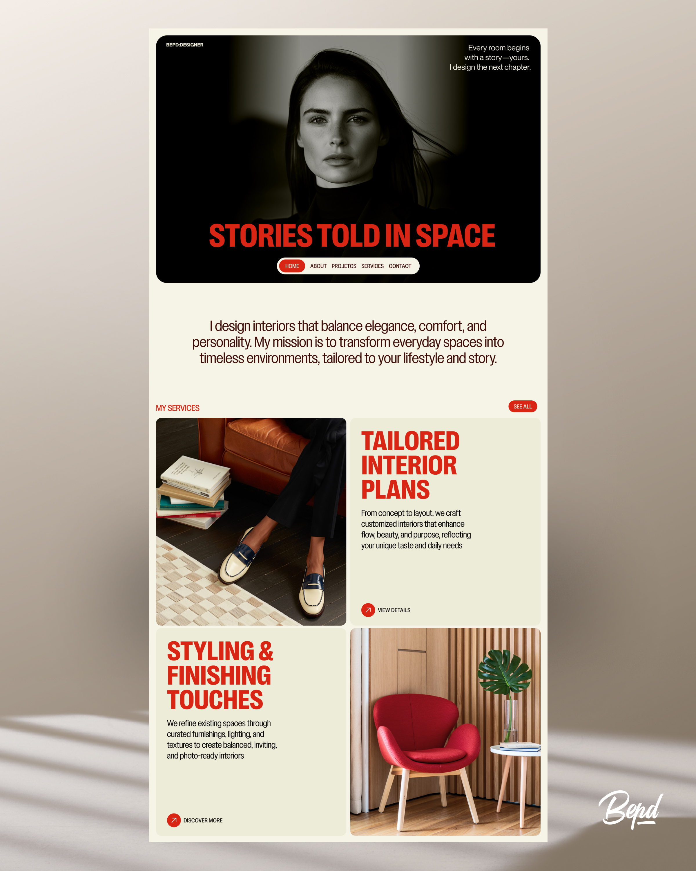 Interior Designer Portfolio Website - UI Design Exploration clean creative design design interior design studio interior design website interior designer interior designer portfolio minimal personal brand personal brand website personal branding portfolio web design website