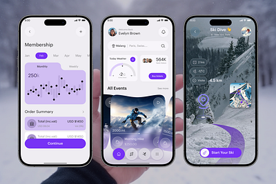 Ski dive Mobile app app design concept forecast holiday ios design locations mobile app product design ski dive ski resort smart ski snow app design statistics travel travel agency travel booking travel mobile app user interface weather app weather widget winter sports app