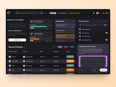 Dashboard for Project & Team Management application design dashboard design interface platform product product design service startup ui uiux ux web website