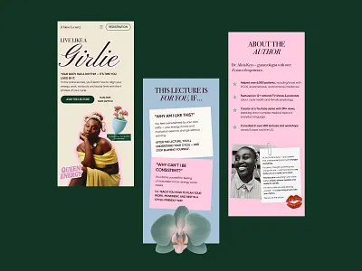 Collage-Style UI for Women’s Health Info Product about me section collage collage style for who section girly webdesign hero section info product web design infoproduct mobile mobile adaptation testimonials section ux ui design webdesign website design