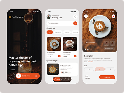 Coffee Shop Mobile App Concept app design brown cafe app chocolate coffee app design coffee mobile app coffee shop ecommerce food and drink food app ios mobile mobile app order app popular coffee shop product design restaurant splash screen store ui