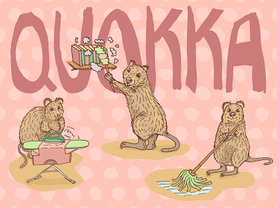 Household Chores hand drawn quokka illustrations animal art clipart design dusting fat hamster fun graphic design hand drawn illustration image ironing mop the floor playful quirky quokka sketch vector wild