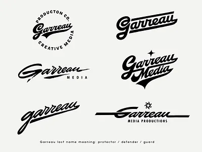 Garreau Media : logotype exploration badge calligraphy creative custom exploration garreau identity lettering logo logotype media original process script timeless typography unique wordmark