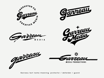 Garreau Media : logotype exploration badge calligraphy creative custom exploration garreau identity lettering logo logotype media original process script timeless typography unique wordmark