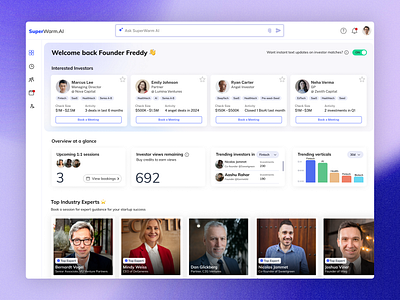 SuperWarm.AI - The OS for Startup Growth dashboard design founder dashboard investor dashboard product design saas ui uiux website design