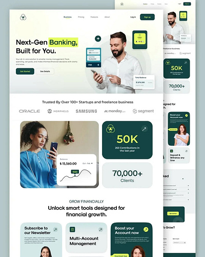 Minimalistic Banking landing page design 3d animation banking branding figma framer graphic design landing page logo motion graphics ui uiux web design website website design website designer wix wordpress