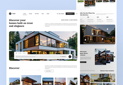 Real Estate Landing Page branding cleandesign design dribbbledesign elegantui figmadesign homepagedesign househunt landingpage minimal design minimalui moderndesign propertylisting realestate realestateui ui uiux userinterface uxinspiration webdesign