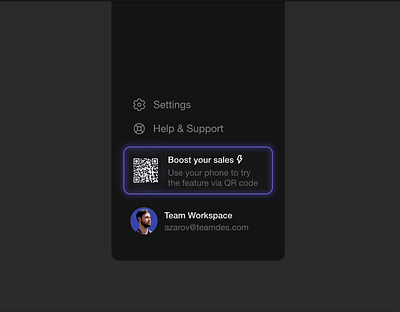 QR-code promotion in left menu crm design interface motion graphics product design qr code