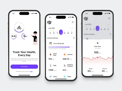 Health Tracking Mobile App activity app bmi calendar chart clean design fireart health monitor sport track ui ux