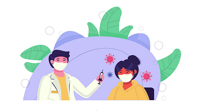 Animated Healthcare Scene: Doctor and Patient Interaction 2d animation character colorful covid design doctor graphic healthcare interaction medical motion motiongraphics patient storytelling vaccination video visuals