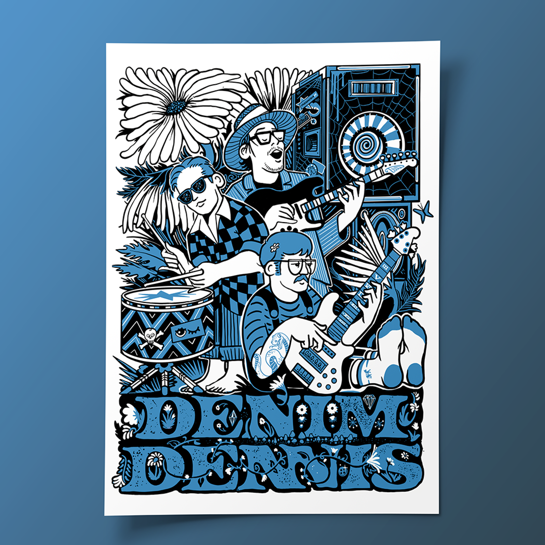 Denim Dennis Band Merch art band merch illustration music poster procreate tee shirt