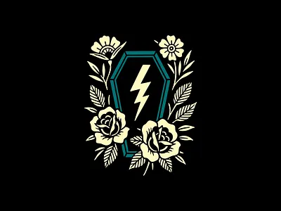 Shock to the System branding coffin floral flowers illustration lightning bolt