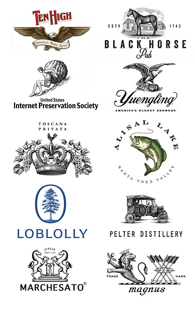 Steven Noble Illustrations Logo Collection II artwork branding design engraving etching icon illustration line art logo logos scratchboard steven noble visualidentity