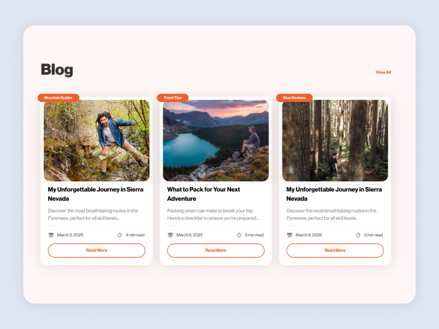 Travel Blog UI – Clean UX for Content Browsing and Articles blog section bloglayout blogui cleanui design designsystem figmawebdesign landing page design landing page ui responsivedesign travel website travelwebsitedesign ui designer ui ux uxuidesign web design web designer website design