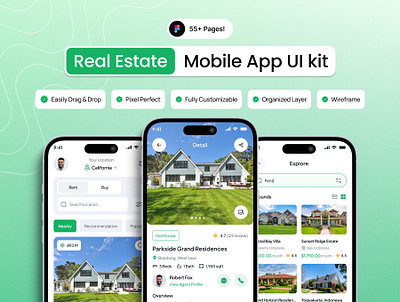 NestHive Real Estate Mobile App Ui kit app design figma mobile app real estate