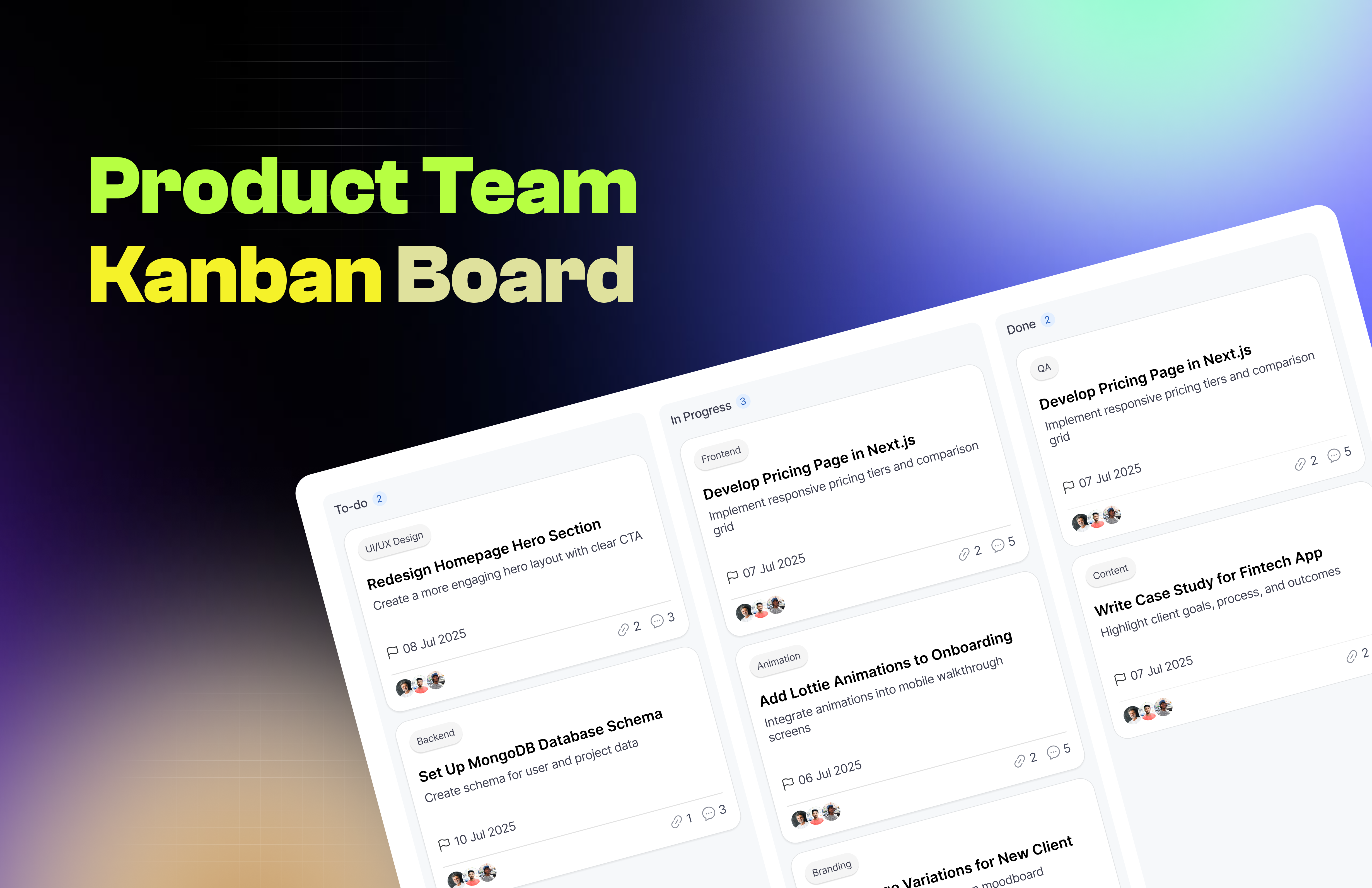 Kanban Board agency animation board development figma kanban kanban board landing management motion graphics project prototype task todo tool ui uidesign