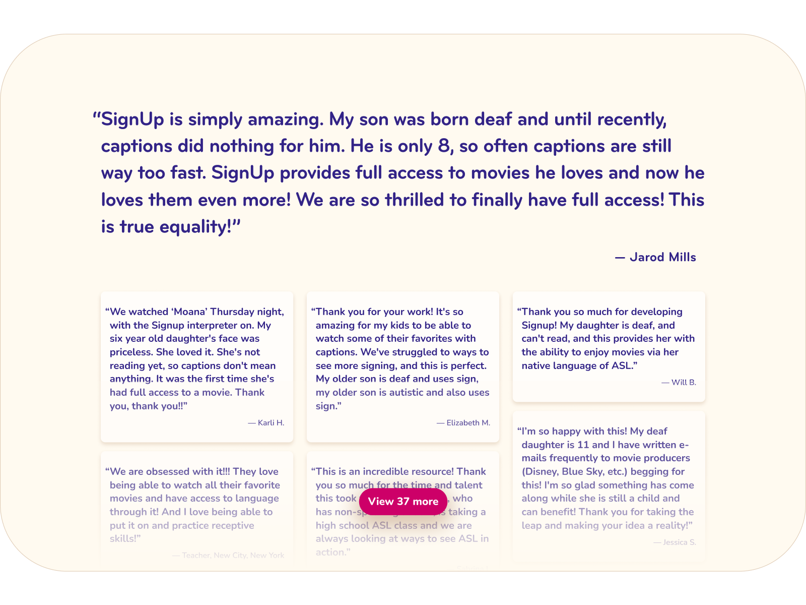 Example of Testimonials – SignUp Media