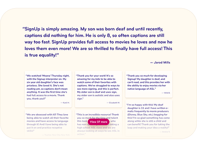 Testimonials – SignUp Media landing page marketing product design reviews saas testimonial testimonials ui ux web design website