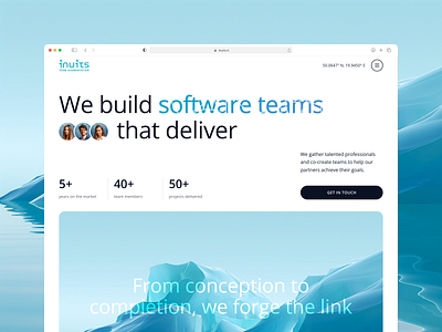 Inuits | Team Augmentation Website: Homepage gradient gradients herosection home homepage ice iceberg team augmentation ui uidesign