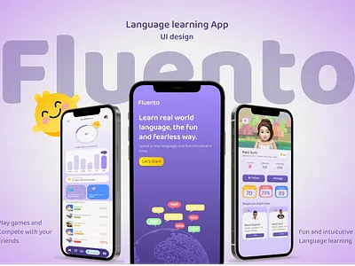 Fluento- A fun and intuitive language learning app app design design graphic design language learning logo ui ui design uiux