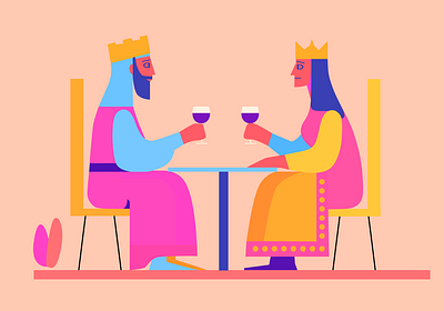 Minimal King and queen having wine - Flat vector style egypt egyptian flat illustration history illustration iraq king kings love medival palace party queen queens traditional vector wine