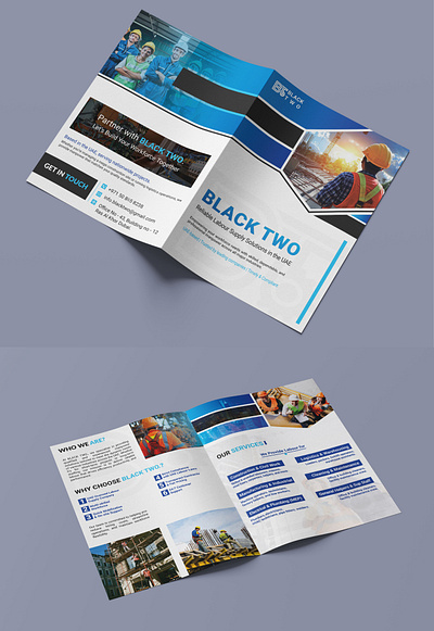 Brochure Design for construction company 4 pages blacktwo branding brochure company profile construction depictdigonto design shop graphic design labor supply logo print printing shop transfer company uae designer
