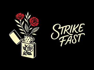 Strike Fast illustration lighter roses type typography