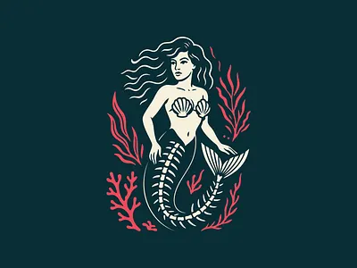Saltwater Bones american traditional branding illustration logo mermaid tattoo