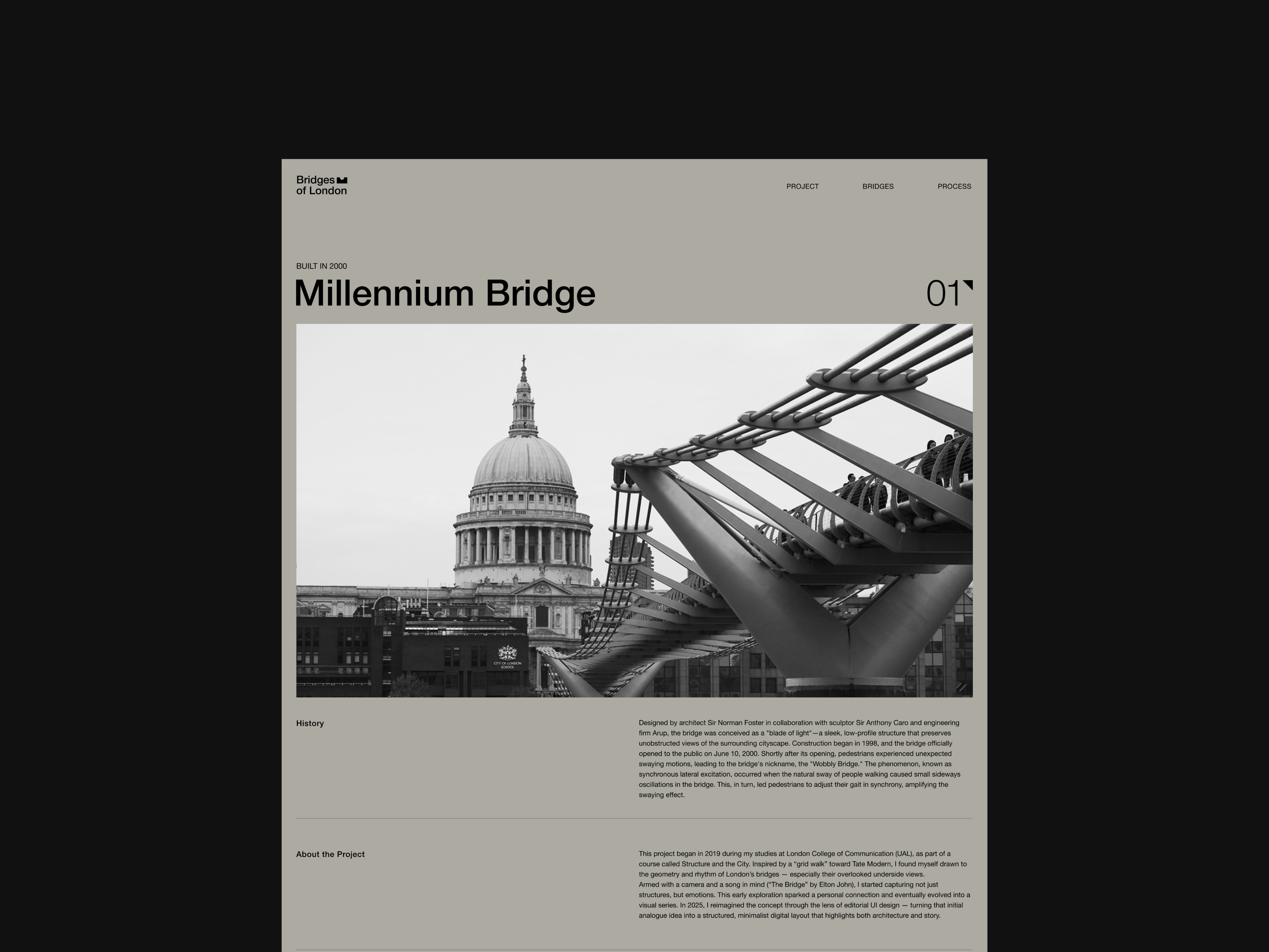 Bridges of London. Editorial website. article design bridges of london editorial website figma landing page lcc ui ux