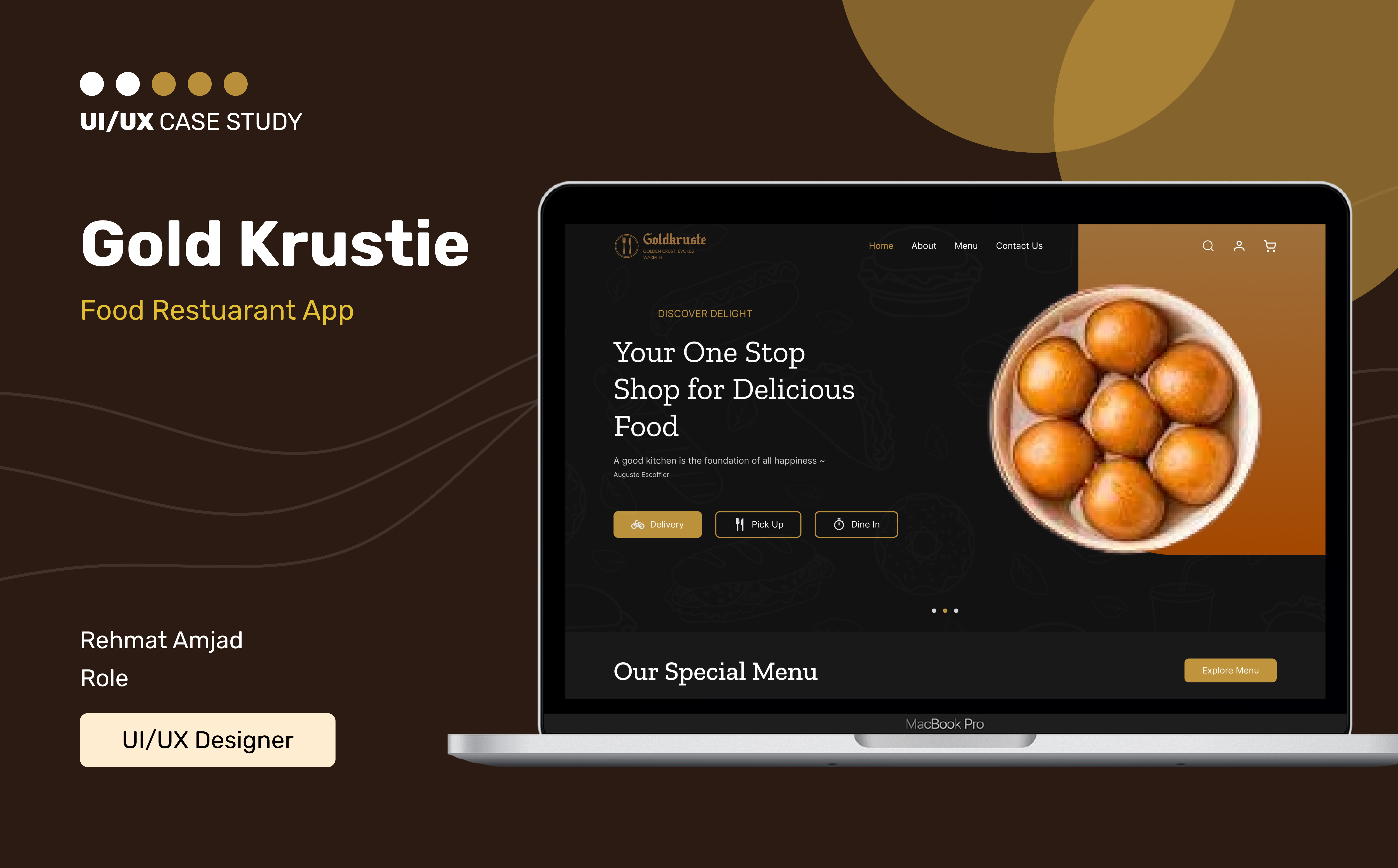 Gold Krustie – Food Ordering Restaurant App case study figma food app food ordering app mobile app product design restaurant app ui ui design uiux web app web design