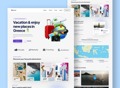 Travel Website UI Design – Discover Destinations with Style branding design graphic design travel inspiration travel ui travel website user experience ux vacation website