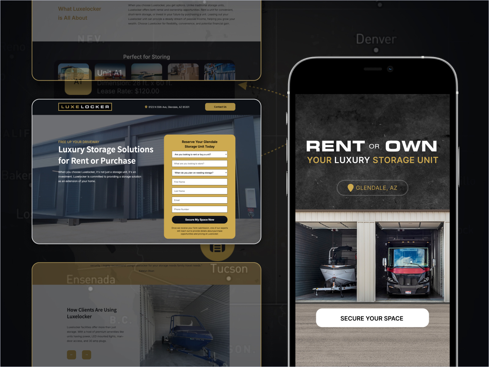 LuxeLocker Premium Storage Solutions advertising b2c branding campaign graphic design landing page lead gen locker luxury meta ads paid social ppc marketing prospecting rent social strategy ui